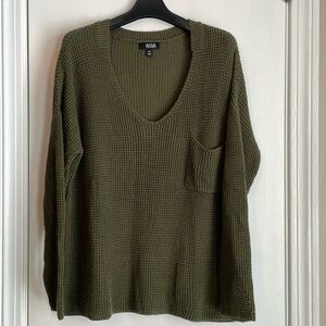a.n.a Olive Green Shaker Knit V-Neck Sweater XS